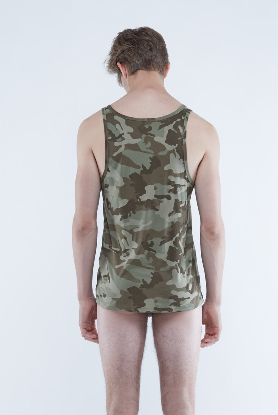100% organic cotton men's camouflague printed singlet by Nick Wooster