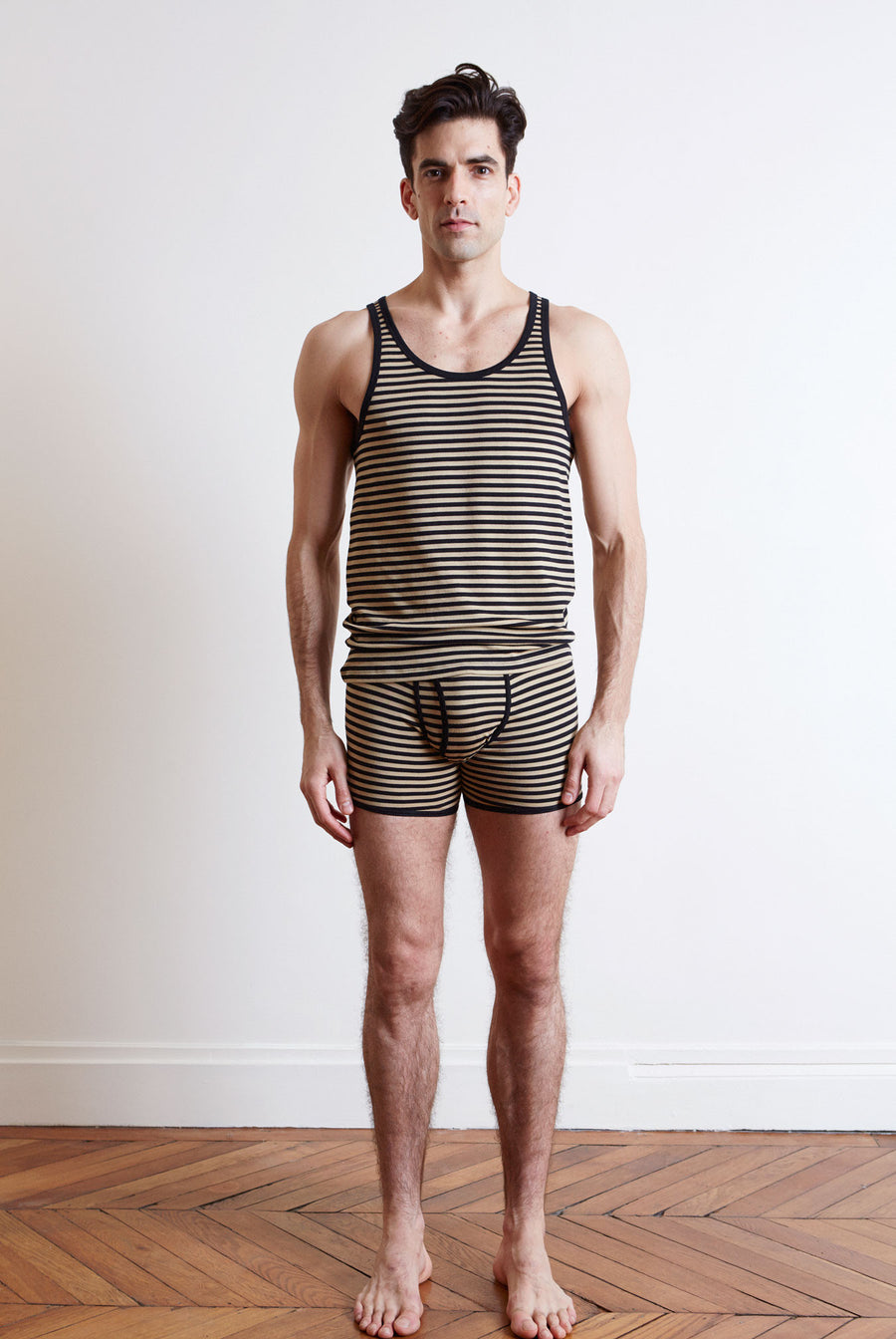 the white briefs stripe singlet with regular fit in 100% organic pima cotton