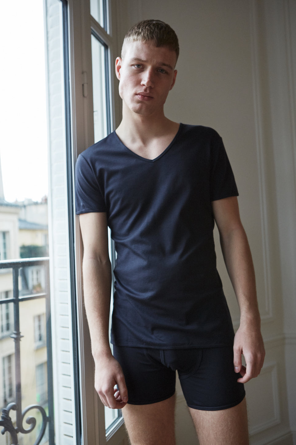 Navy men's v neck organic cotton t-shirt