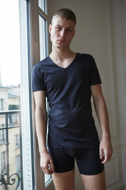 Navy men's v neck organic cotton t-shirt