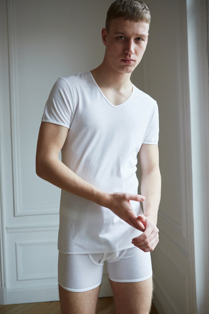 White men's v neck organic cotton t-shirt