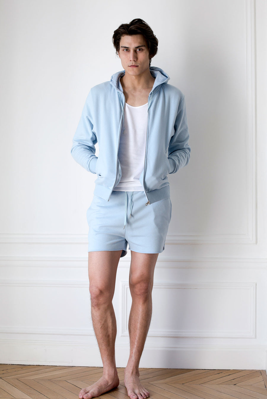 the white briefs hood jacket in organic cotton fleece