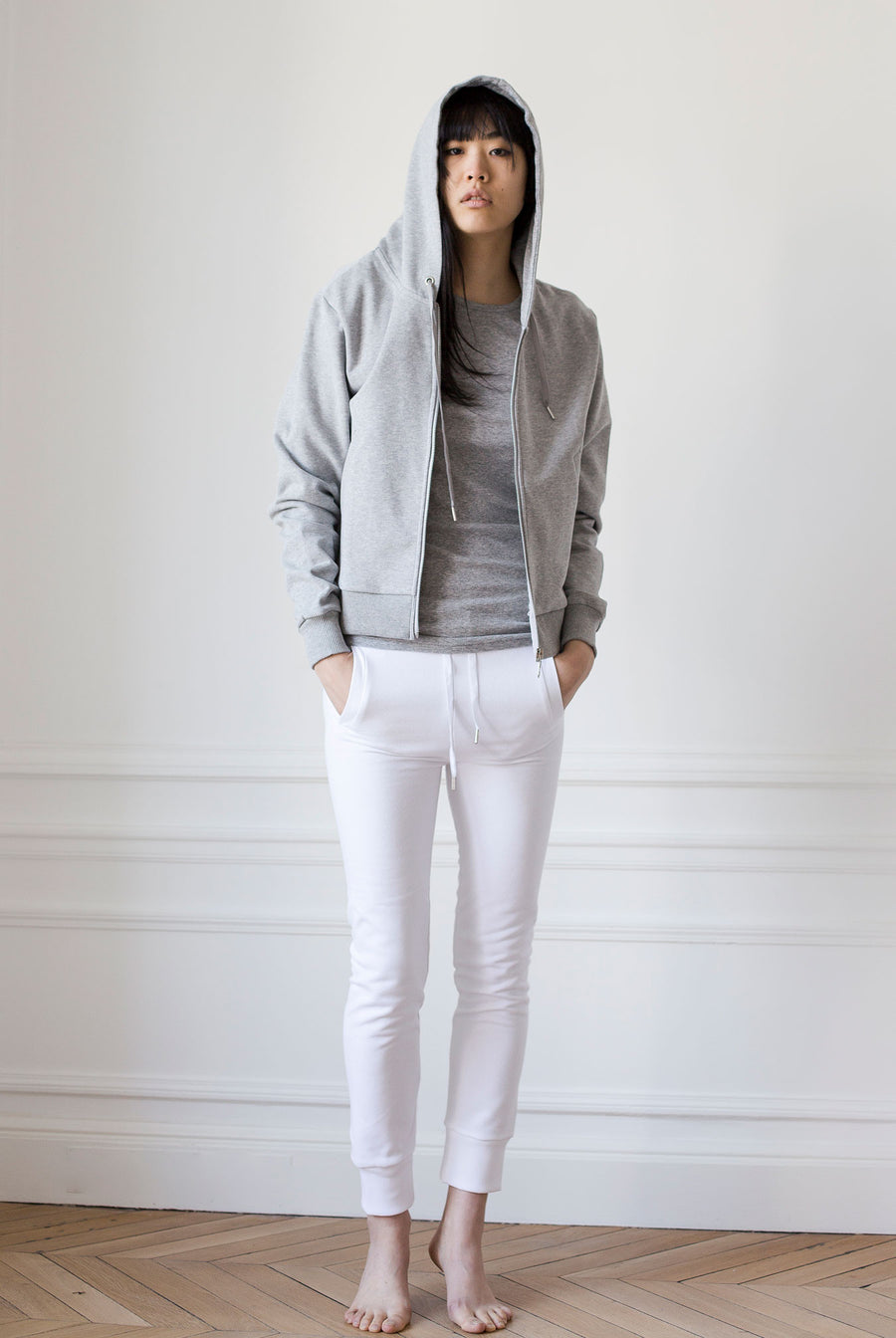 the white briefs hooded jacket made in the softest sanforized organic cotton fleece