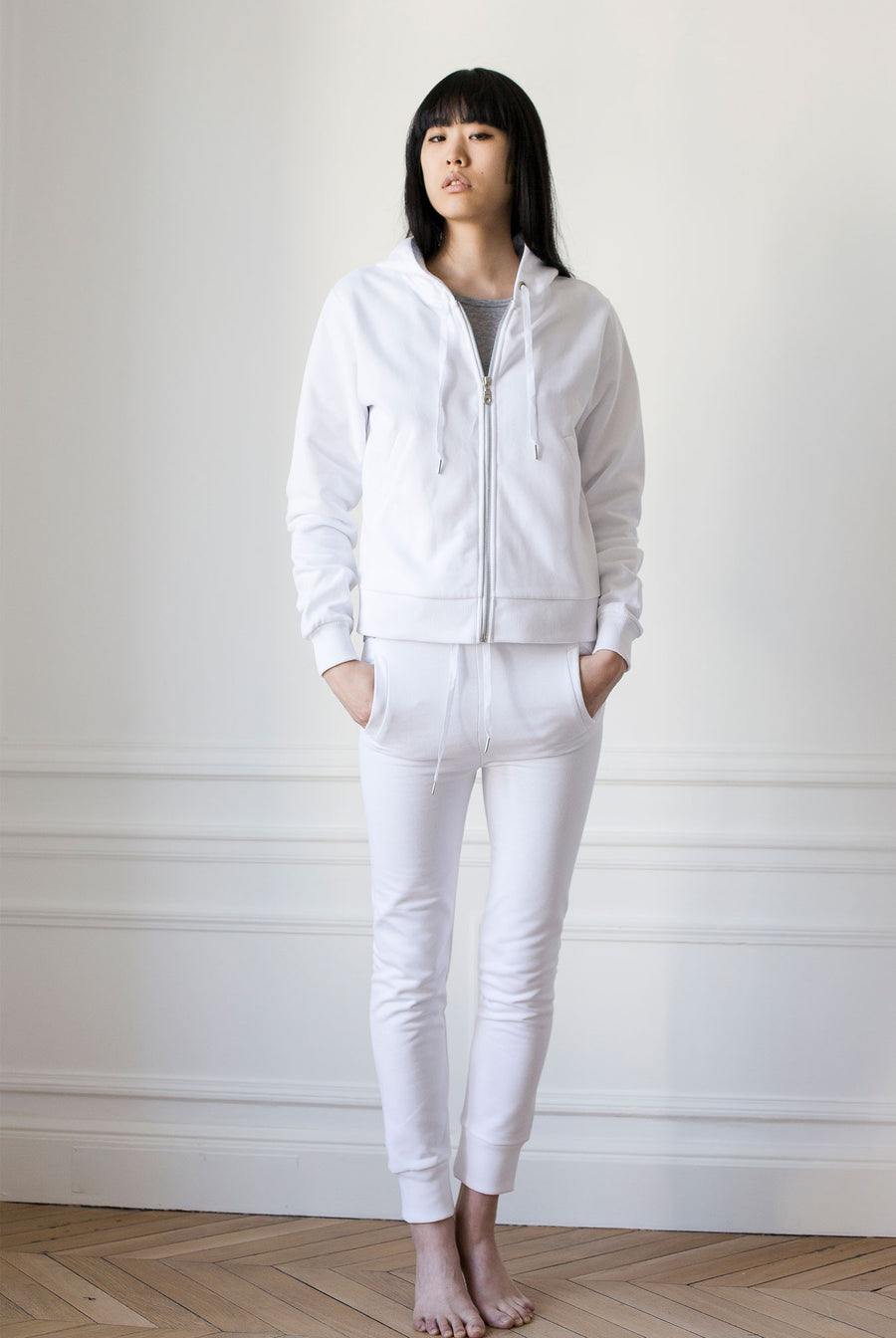the white briefs hooded jacket made in the softest sanforized organic cotton fleece