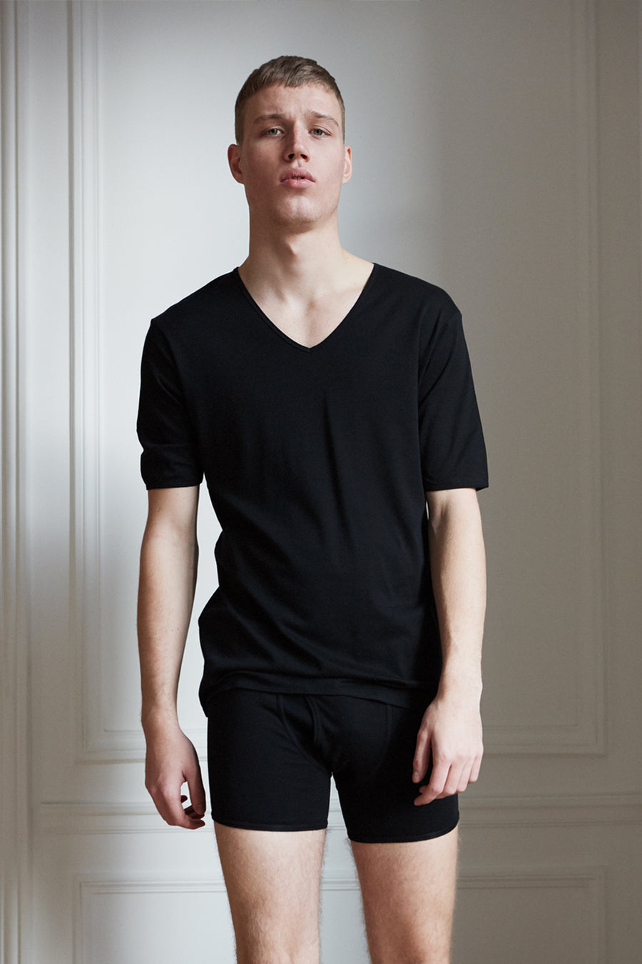 Men's relaxed fit v neck 100% organic cotton black t-shirt