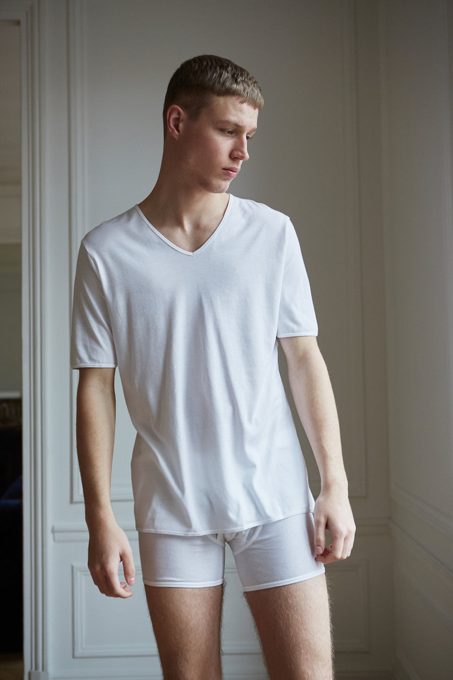 Men's relaxed fit v neck 100% organic cotton white t-shirt