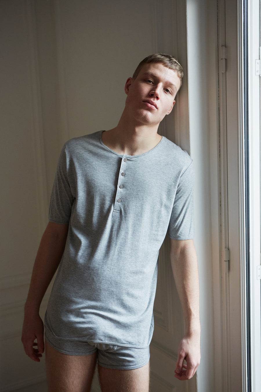 Men's 100% organic pima cotton henley t-shirt with buttons