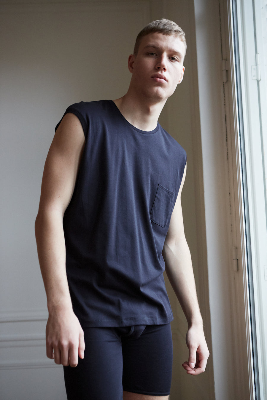 Organic cotton relaxed fit men's navy Pluto singlet