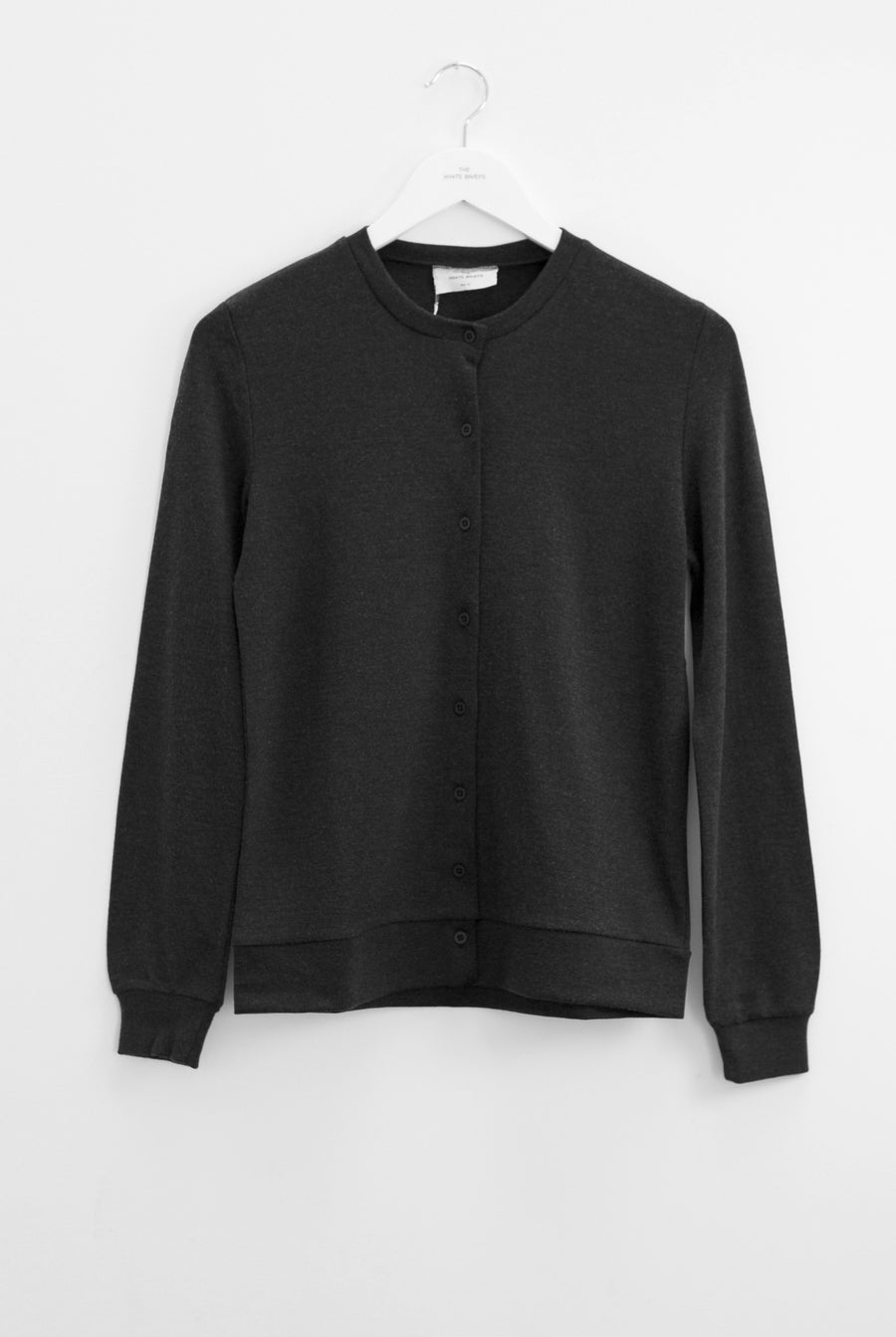 the white briefs crew neck cardigan in 100% wool interlock