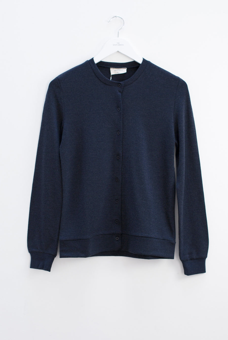 the white briefs crew neck cardigan in 100% wool interlock