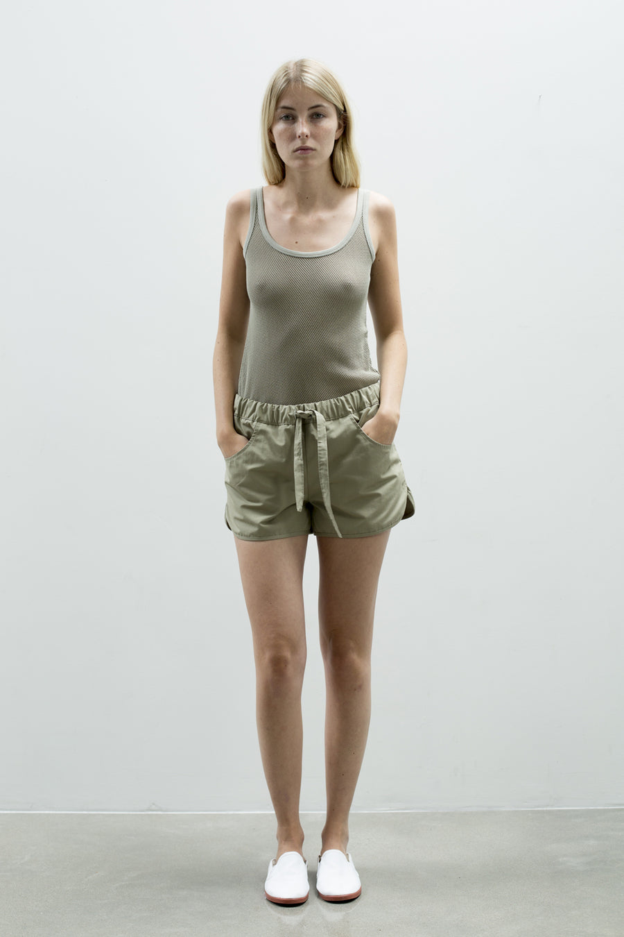 Durable khaki summer shorts for women made from organic linen cotton blend