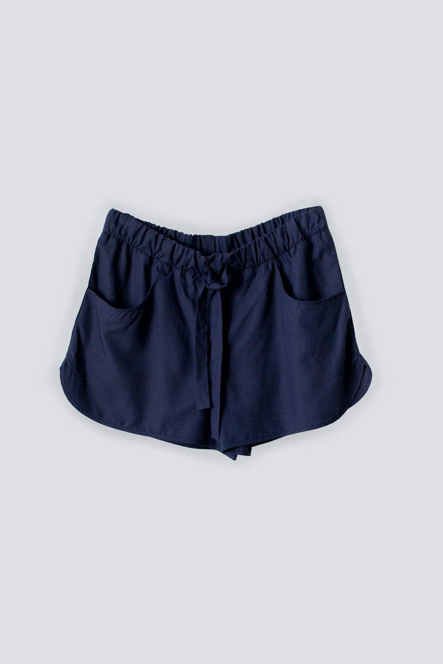 Lightweight navy tencel women's summer shorts with drawstring waist