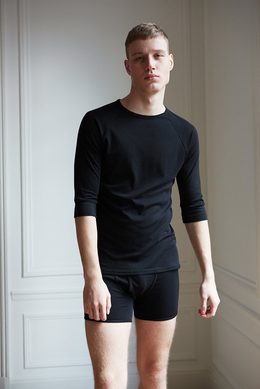 Men's 3/4 sleeve 100% organic cotton black Anchovy t-shirt