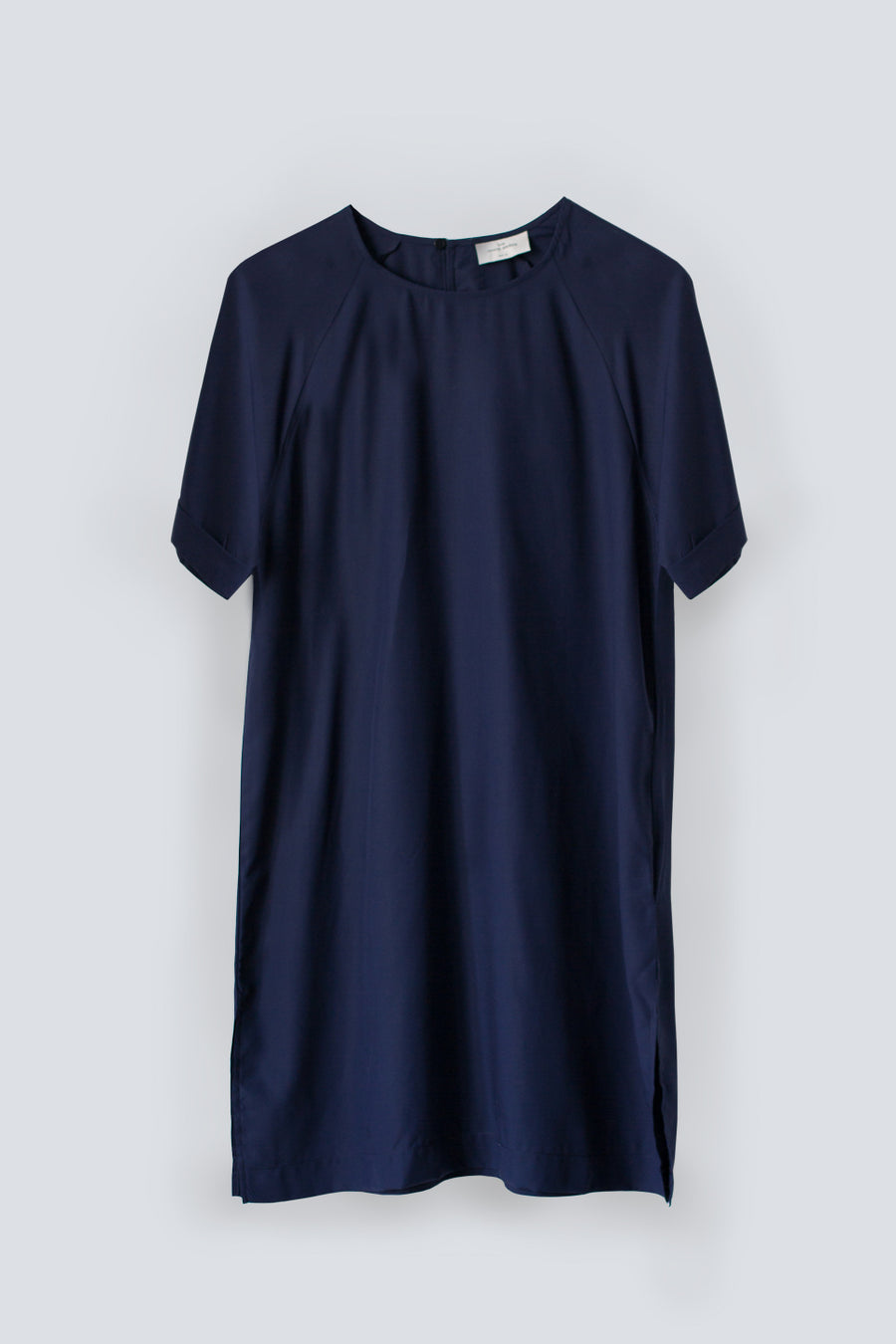 Relaxed fit lightweight women's summer knee-length dress made from navy tencel