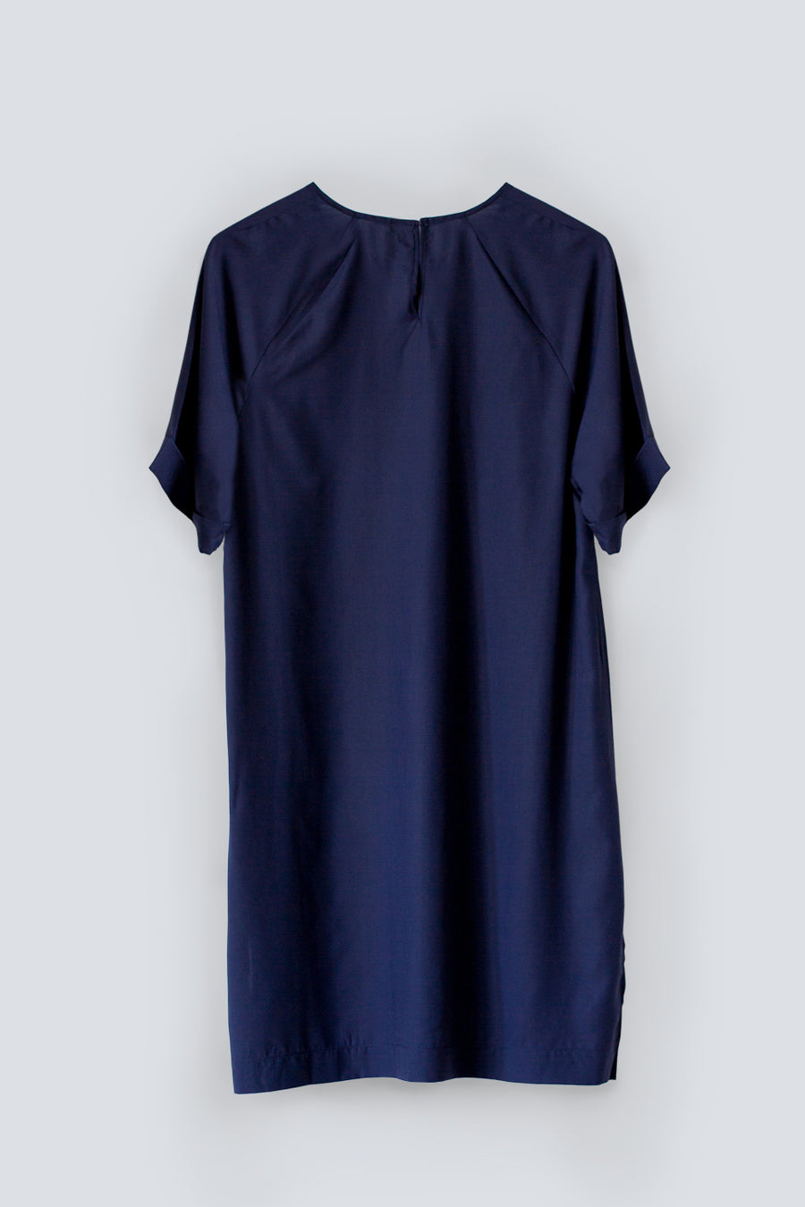 Relaxed fit lightweight women's summer knee-length dress made from navy tencel
