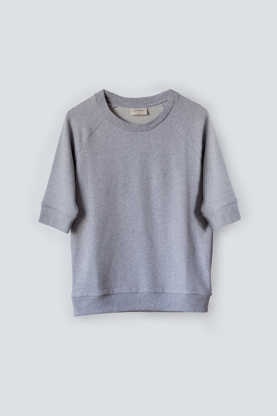 Relaxed fit women's grey sweatshirt with 3/4 length sleeves and made from a soft 100% organic cotton terry