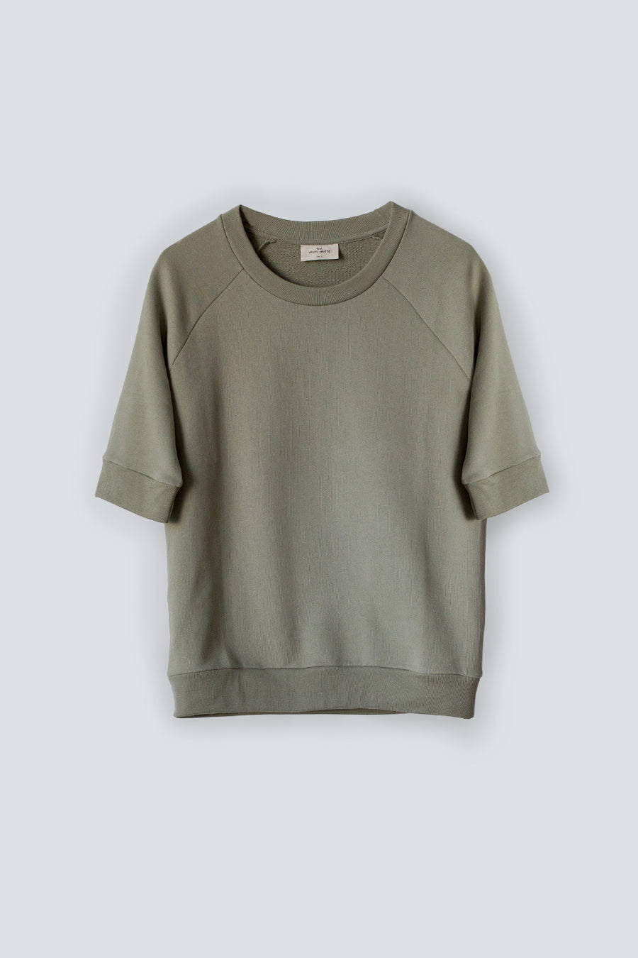 Relaxed fit women's khaki sweatshirt with 3/4 length sleeves and made from a soft 100% organic cotton terry