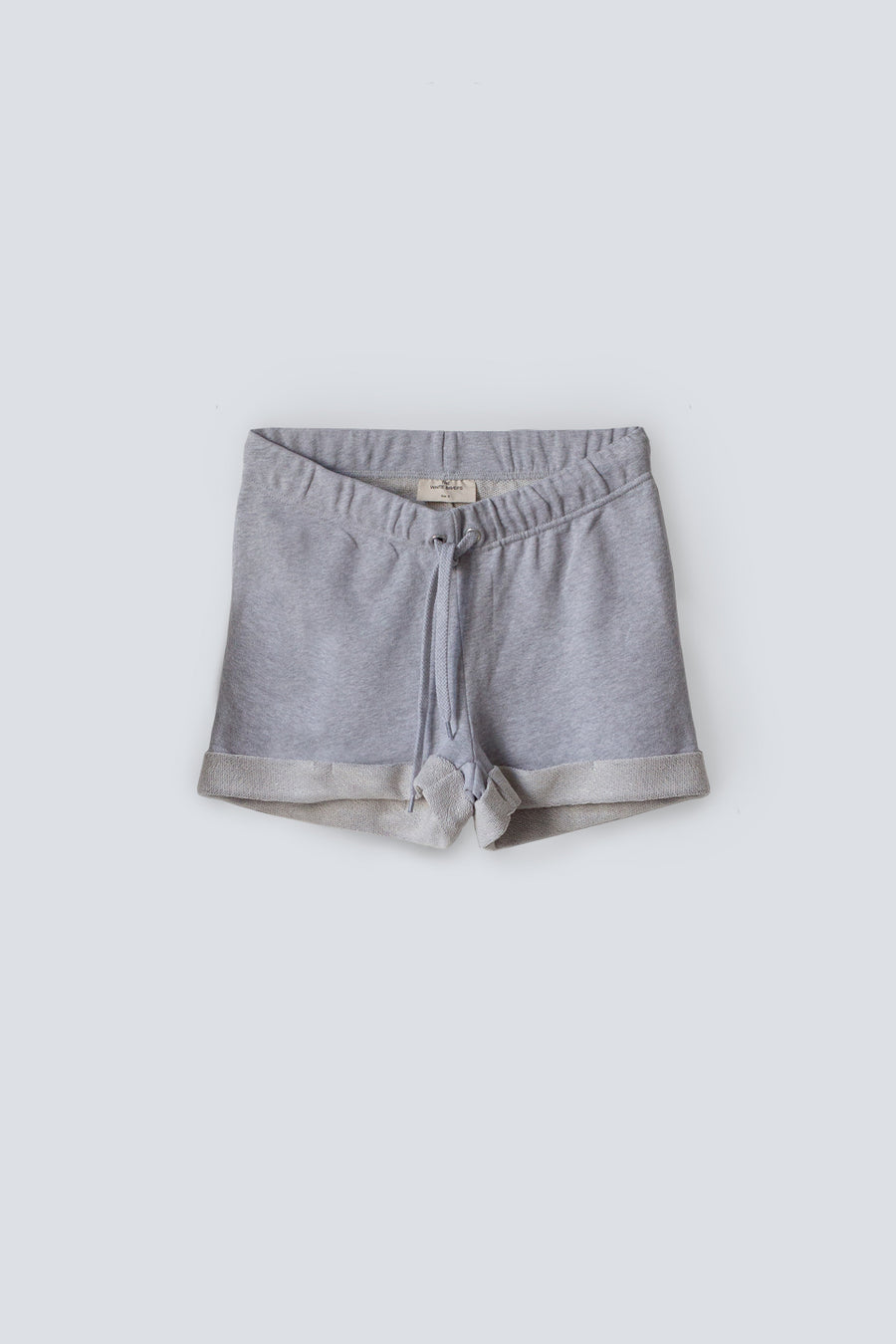 Women's organic cotton terry mini sweat shorts with elastic waist in grey marle
